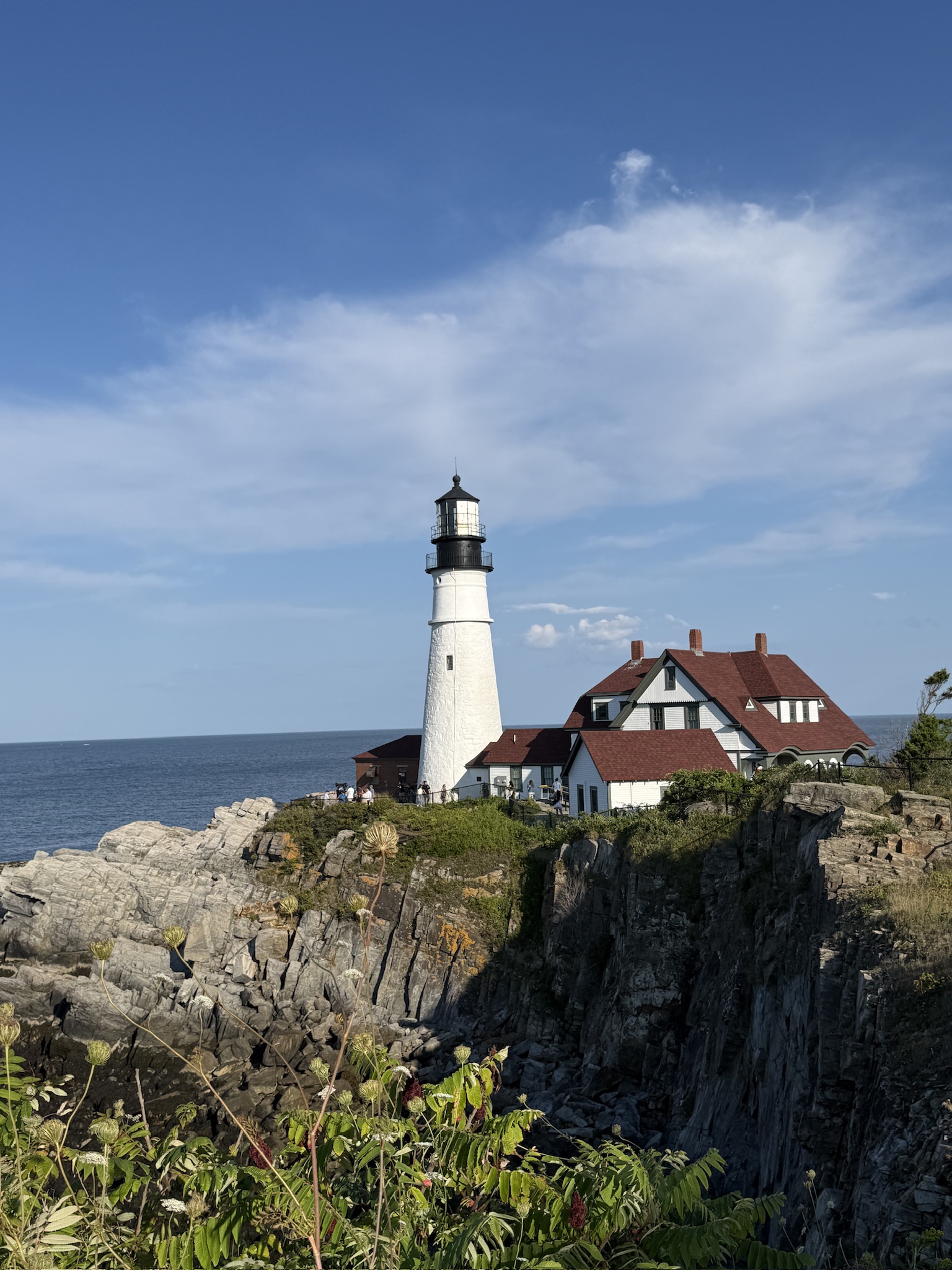 Lighthouse and keeper's house on a rocky coast